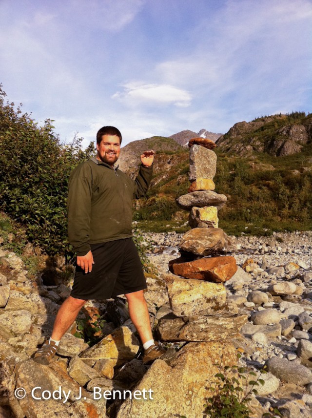Patrick next to our two-person cairn creation. Fairly epic. Every stone required grunting and/or two people...